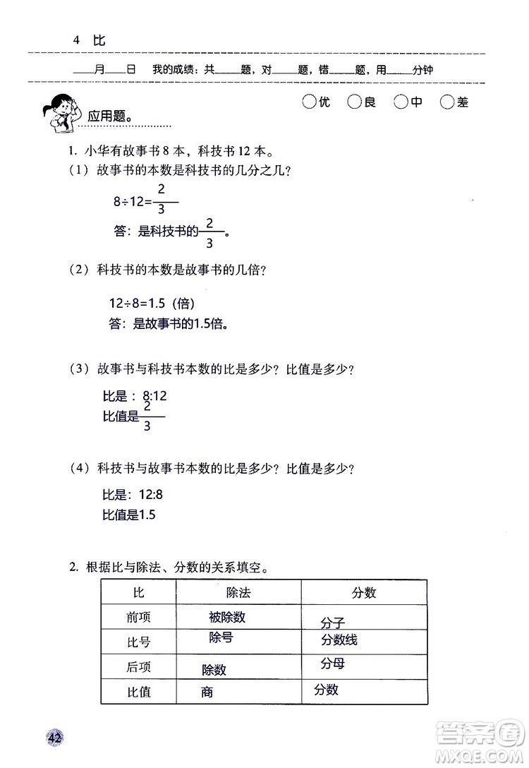 晨光全優(yōu)2018年口算應(yīng)用題天天練六年級上冊參考答案