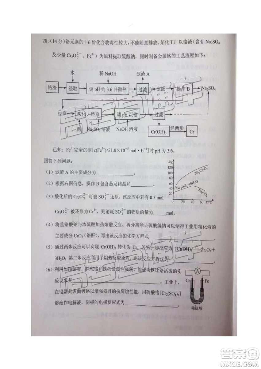 貴陽市2019年高三適應(yīng)性考試一理綜試卷及參考答案