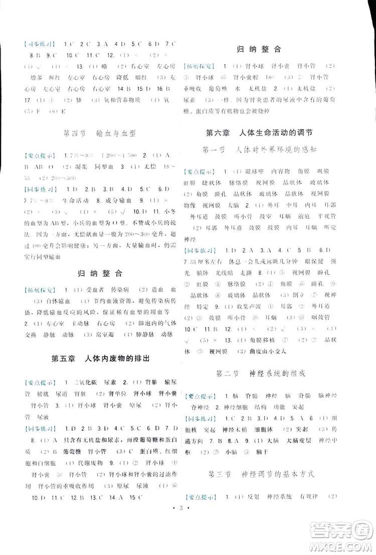 2019頂尖課課練生物七年級下冊人教版答案