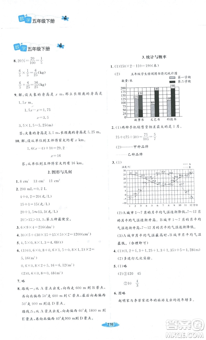 北師大版2019課堂精練小學(xué)五年級(jí)數(shù)學(xué)增強(qiáng)版下冊(cè)參考答案