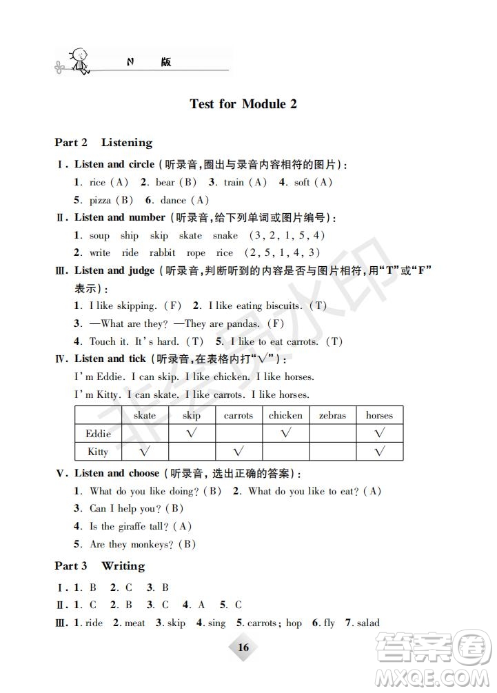 鐘書(shū)金牌2019版金牌教練二年級(jí)英語(yǔ)下冊(cè)N版牛津版參考答案