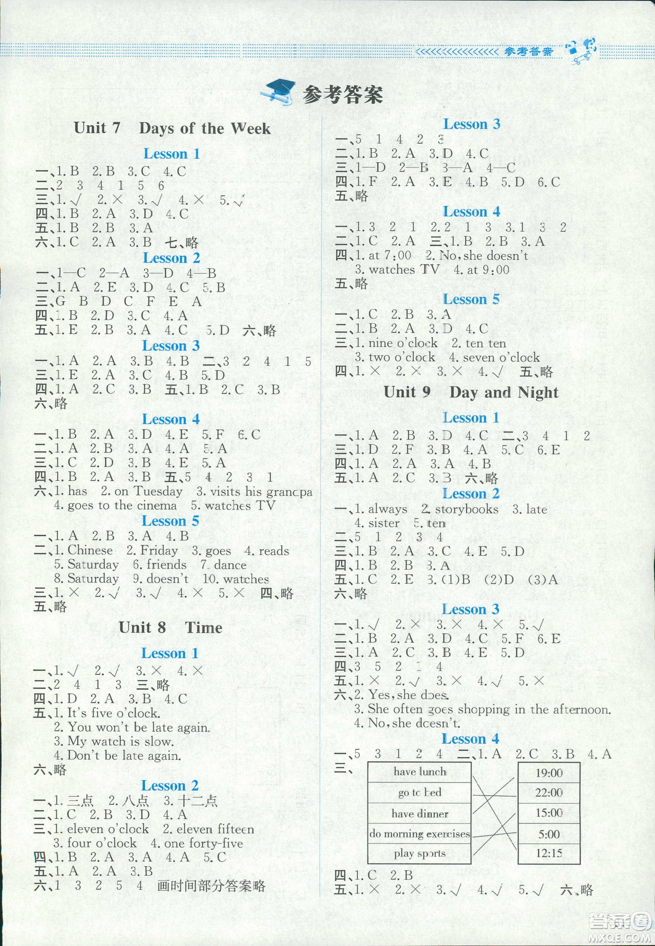 福建專版2019課堂精練小學(xué)五年級英語下冊北師大版參考答案