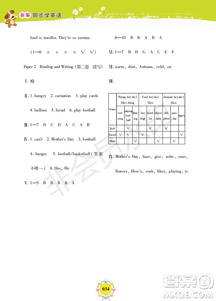 2019年新編同步學(xué)英語N版二年級下冊參考答案