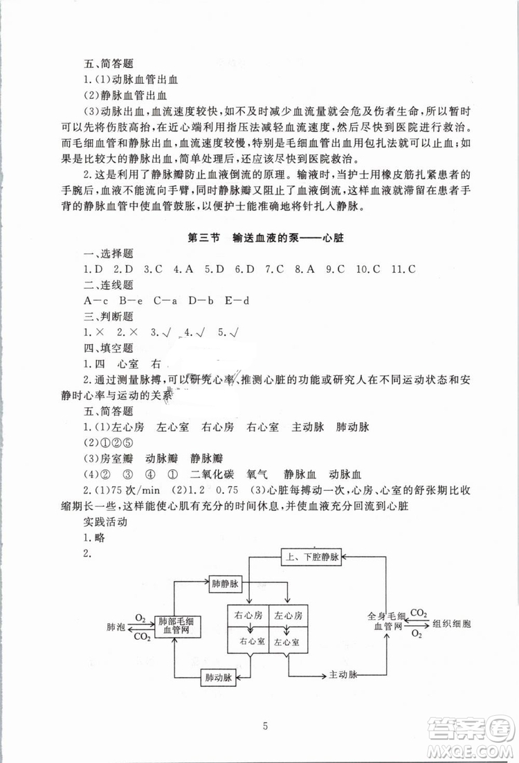 海淀名師伴你學(xué)2019年同步學(xué)練測生物七年級下冊人教第2版參考答案