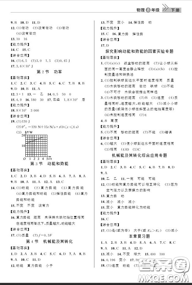 武漢出版社2019智慧學習課堂作業(yè)八年級物理下冊人教版答案