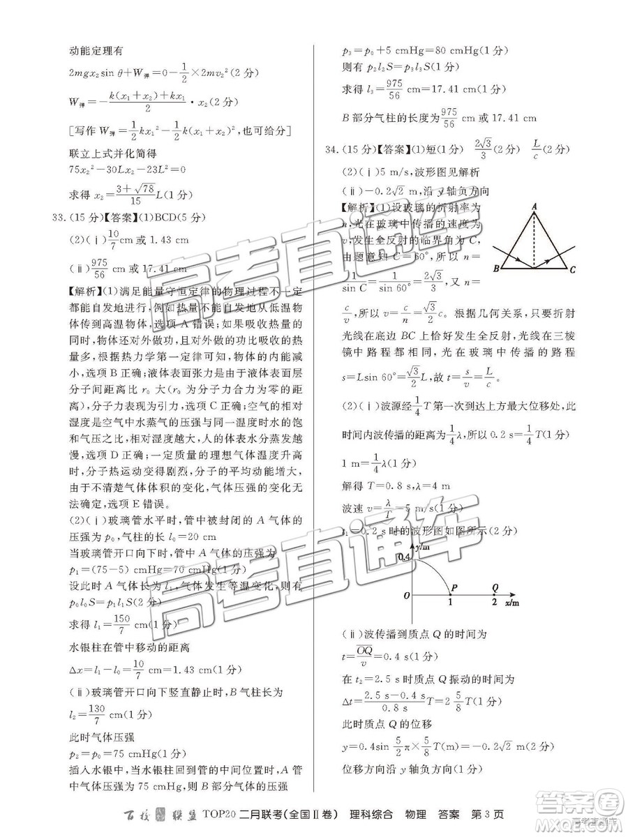 2019年百校聯(lián)盟TOP20二月聯(lián)考全國(guó)Ⅱ卷理綜參考答案