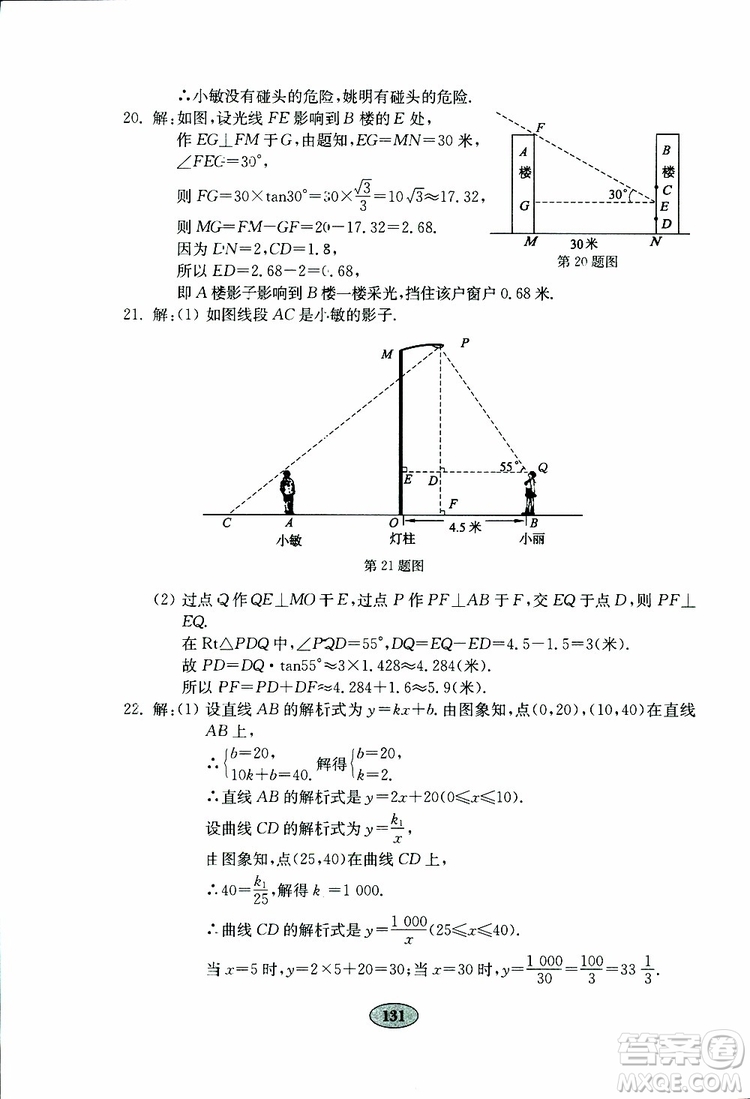 2019年金鑰匙數(shù)學試卷人教版九年級下冊參考答案