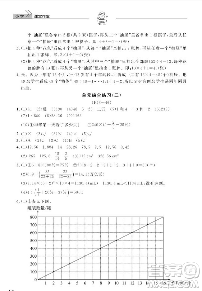 武漢出版社2019天天向上課堂作業(yè)六年級下冊數(shù)學(xué)人教版答案