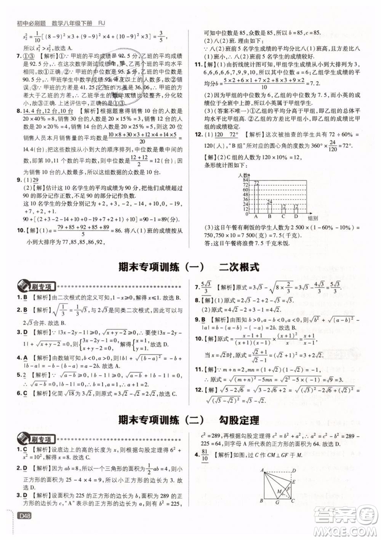 2019新版初中必刷題八年級(jí)下冊(cè)數(shù)學(xué)RJ人教版參考答案