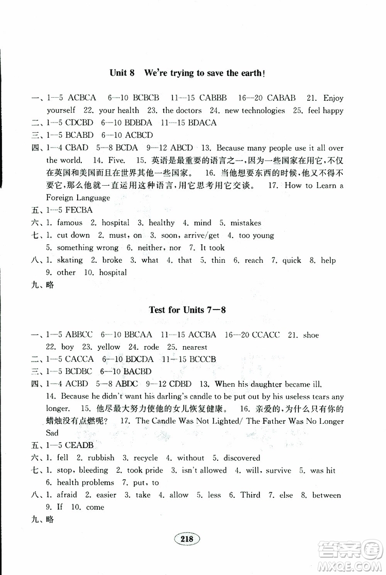 魯教版2019年金鑰匙英語試卷九年級下冊參考答案