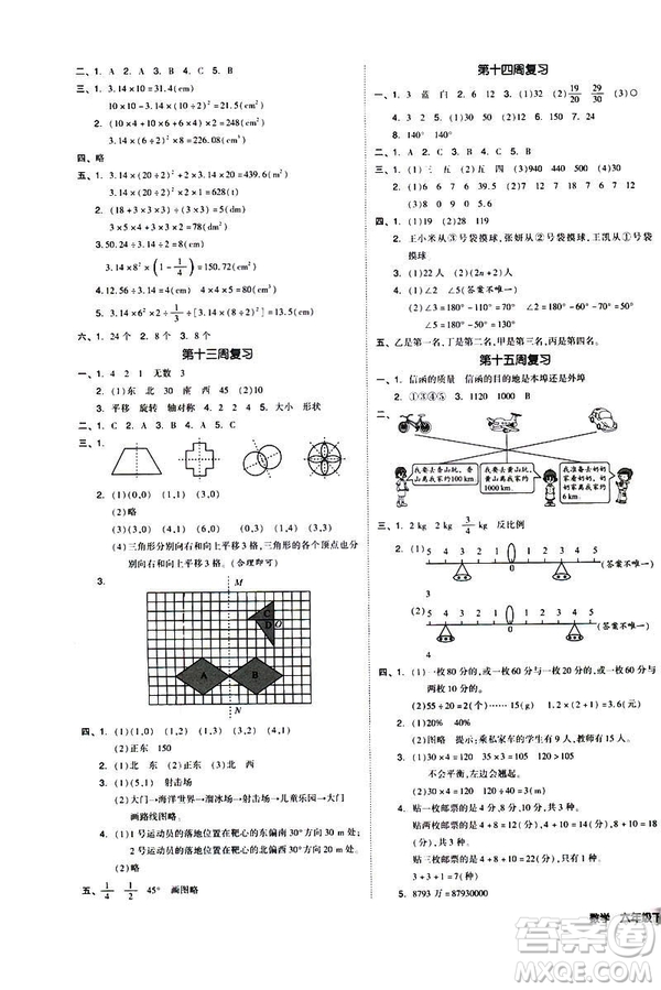 全品小復(fù)習(xí)2019春小學(xué)數(shù)學(xué)六年級下冊RJ人教版參考答案