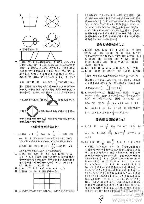 2019亮點(diǎn)給力大試卷江蘇版六年級(jí)數(shù)學(xué)下冊(cè)參考答案