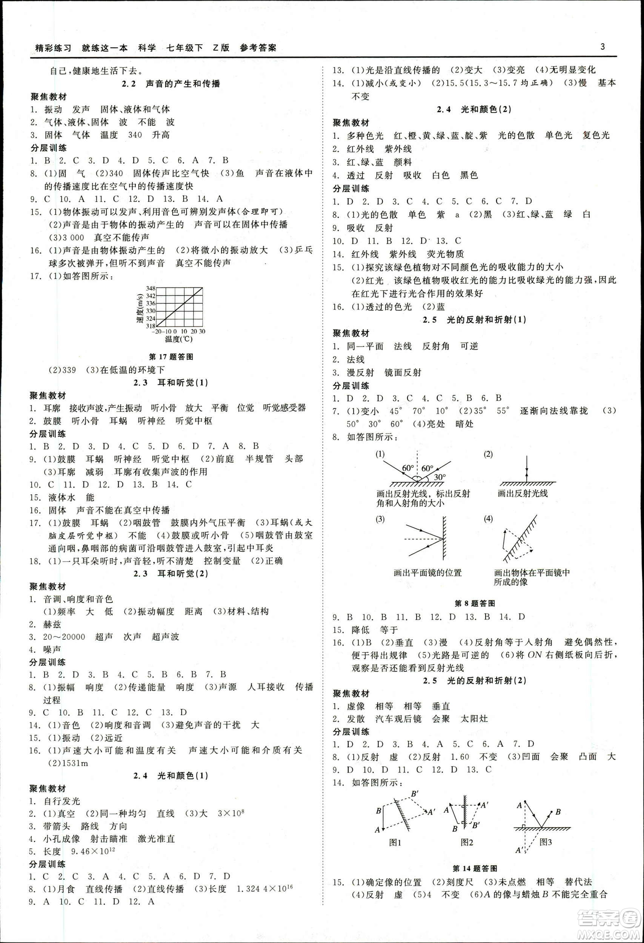 2019春精彩練習(xí)就練這一本七年級(jí)下冊(cè)科學(xué)浙教版Z版參考答案