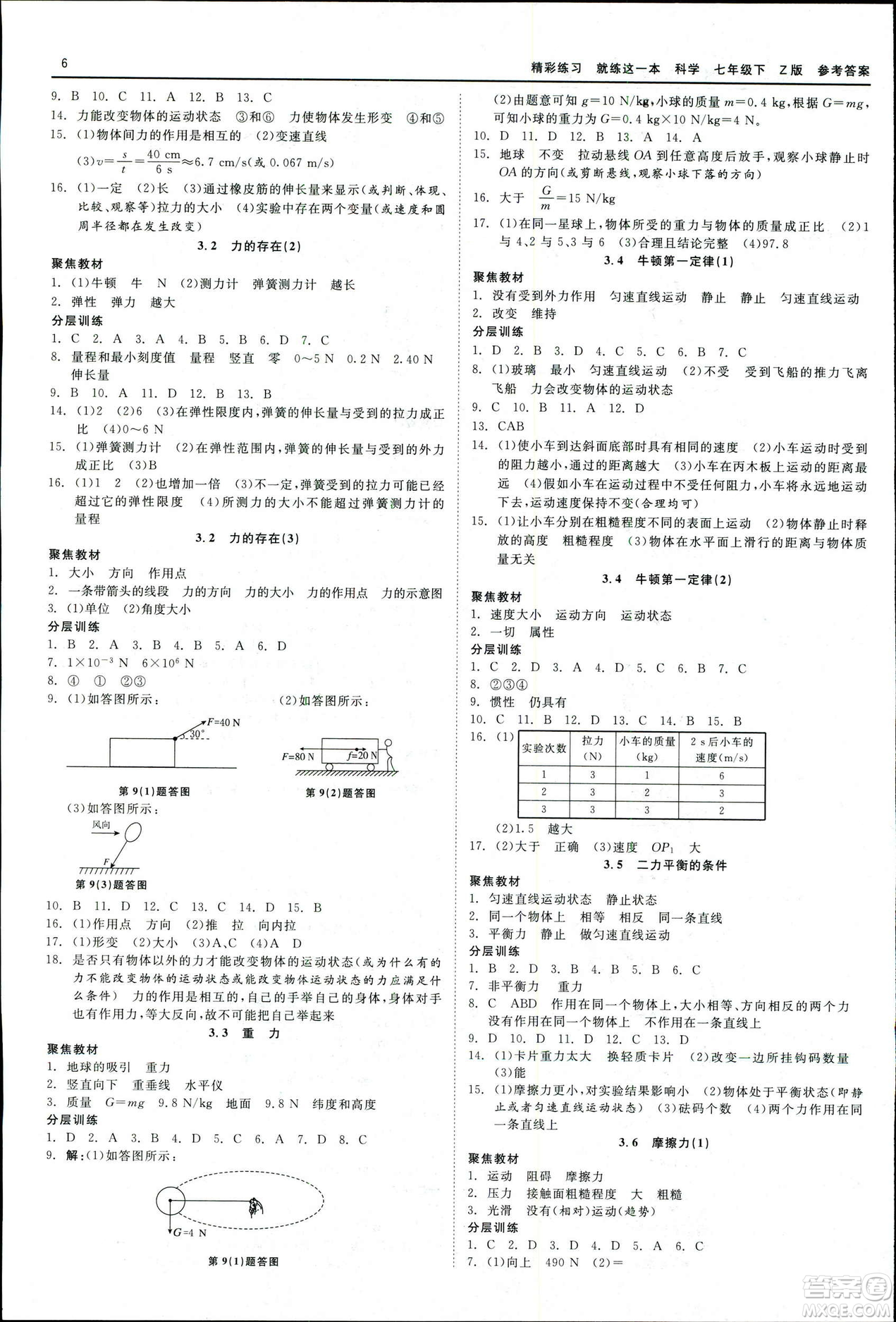 2019春精彩練習(xí)就練這一本七年級(jí)下冊(cè)科學(xué)浙教版Z版參考答案