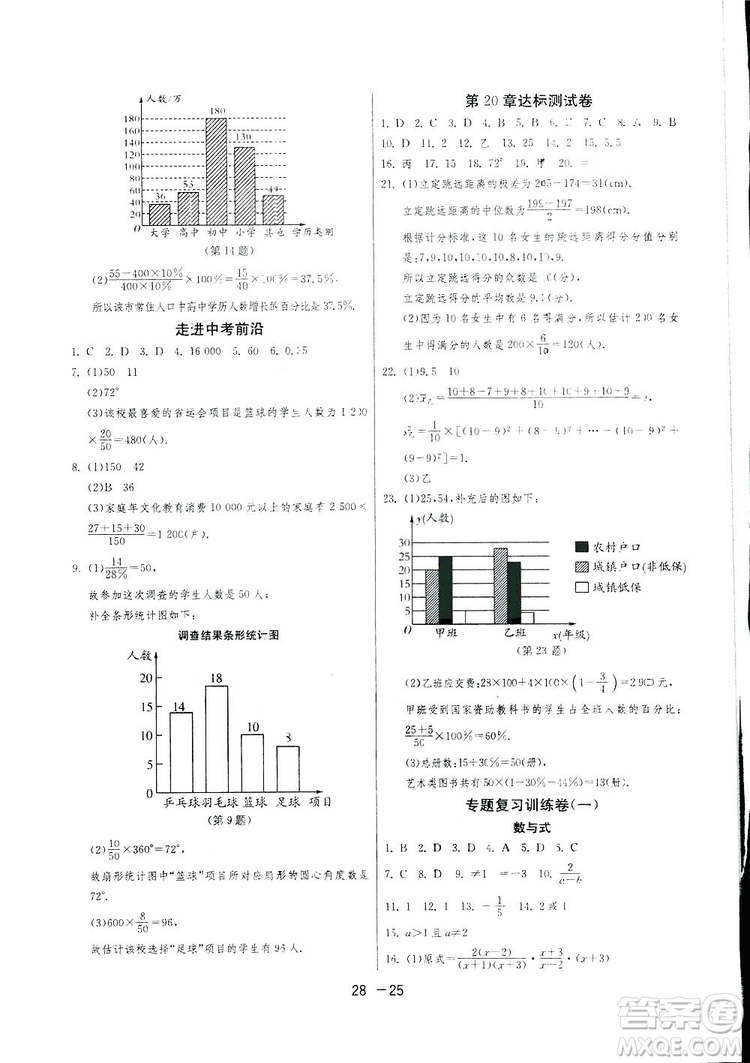 2019春雨教育1課3練單元達標測試數(shù)學(xué)八年級下冊人教版答案