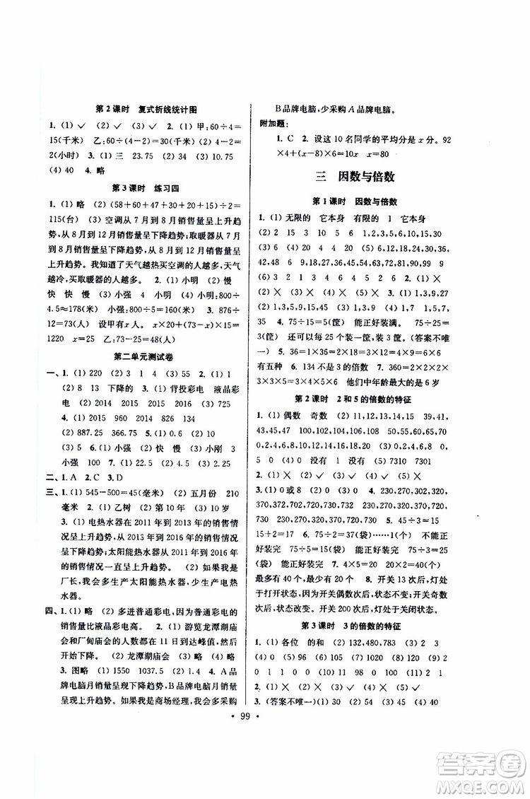 江蘇人民出版社2019南通小題課時(shí)作業(yè)本五年級(jí)數(shù)學(xué)下冊(cè)江蘇版參考答案