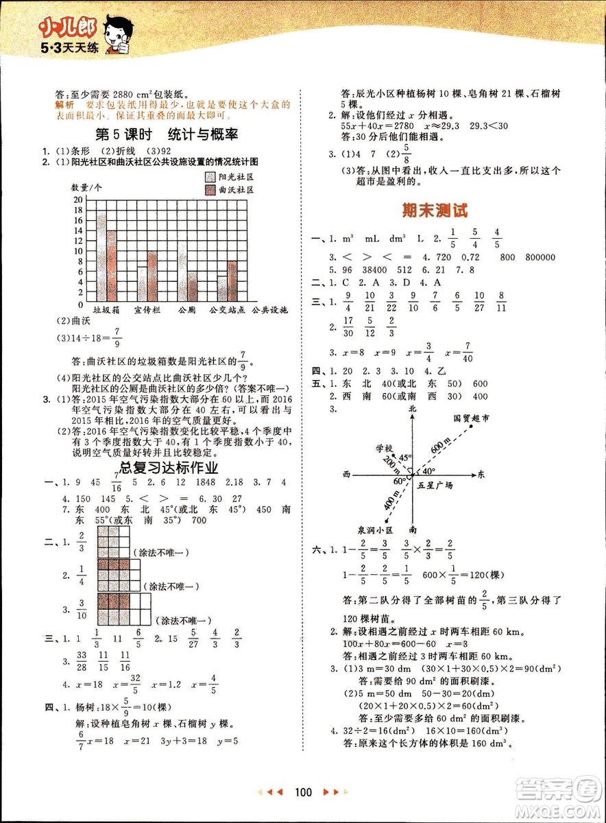 曲一線2019春季53天天練小學數(shù)學五年級下冊北師大版BS答案