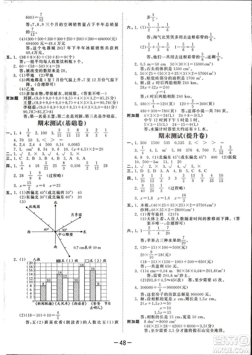 曲一線2019春季53天天練小學數(shù)學五年級下冊北師大版BS答案