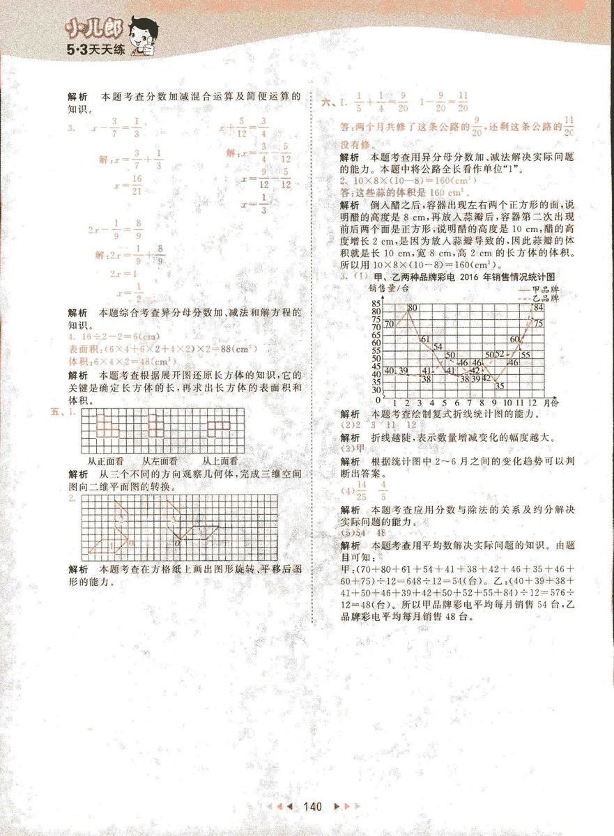 2019春季曲一線(xiàn)53天天練小學(xué)數(shù)學(xué)五年級(jí)下冊(cè)RJ人教版答案