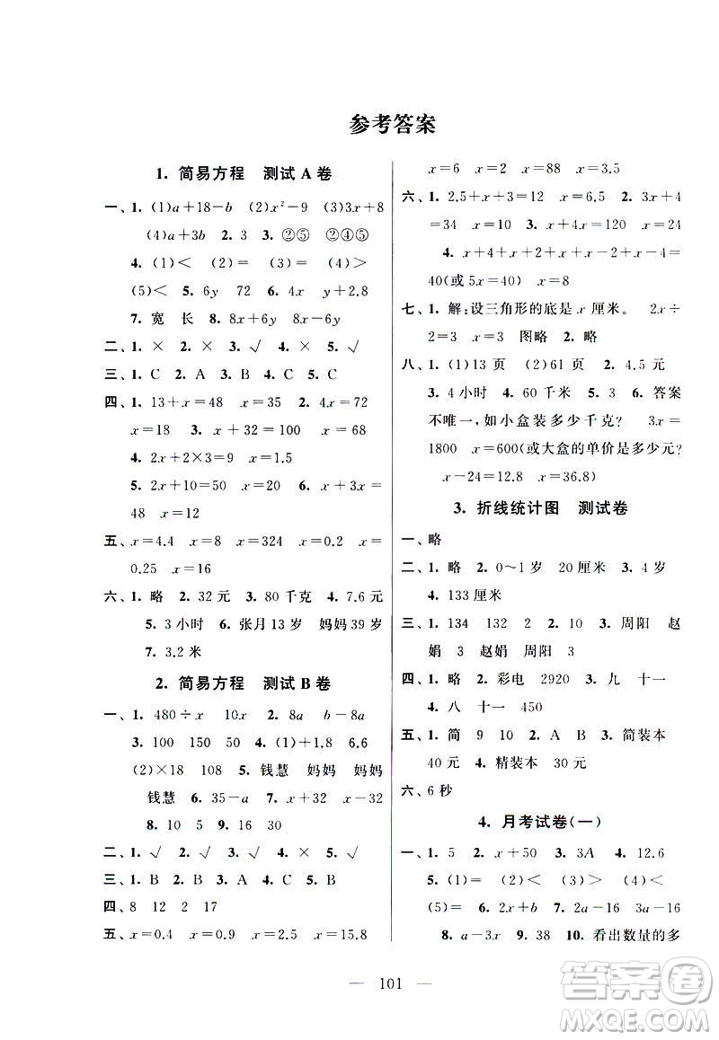 2019全新版啟東黃岡大試卷五年級(jí)數(shù)學(xué)下冊(cè)江蘇版適用參考答案