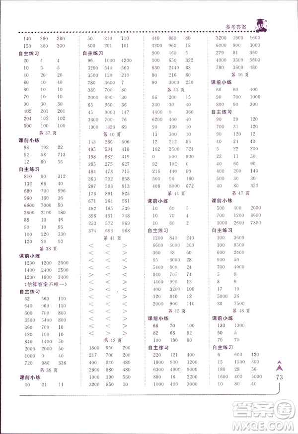 2019春黃岡小狀元口算速算練習(xí)冊(cè)三年級(jí)數(shù)學(xué)下冊(cè)人教版答案