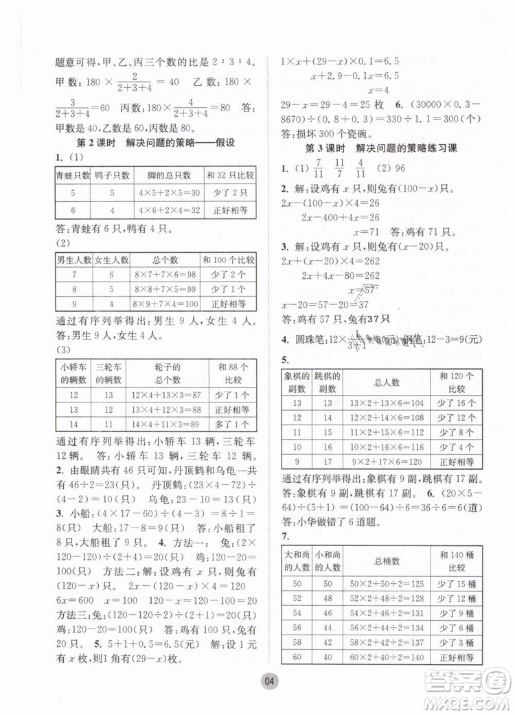 2019春課時金練六年級下冊數(shù)學(xué)江蘇版參考答案