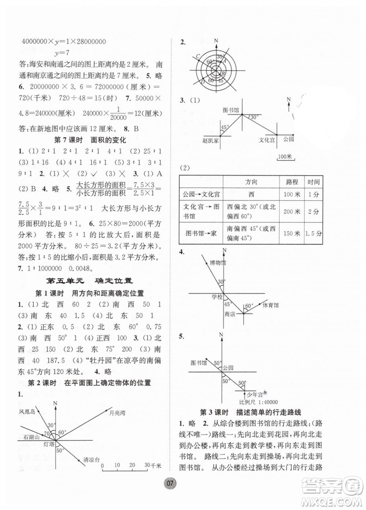 2019春課時金練六年級下冊數(shù)學(xué)江蘇版參考答案