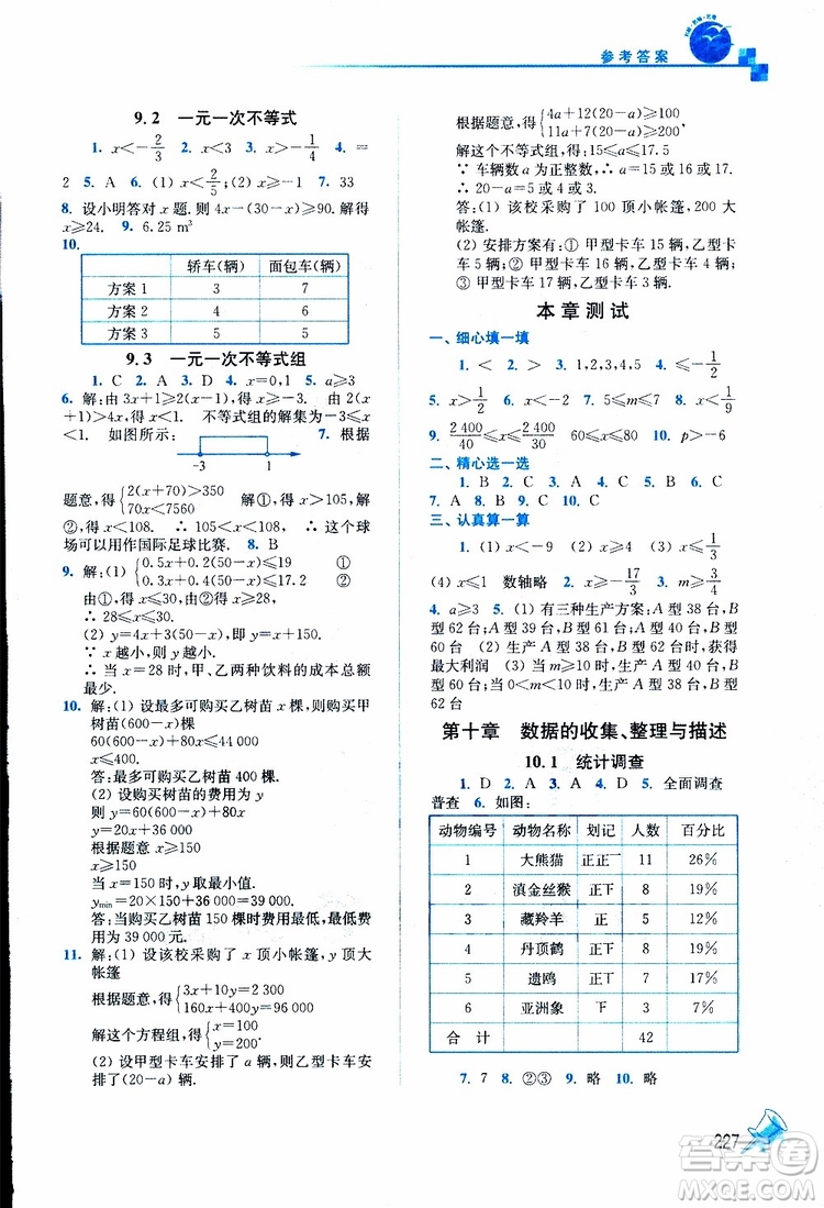 人教版2019春新版名師點撥課課通教材全解析初中數(shù)學(xué)七年級下參考答案