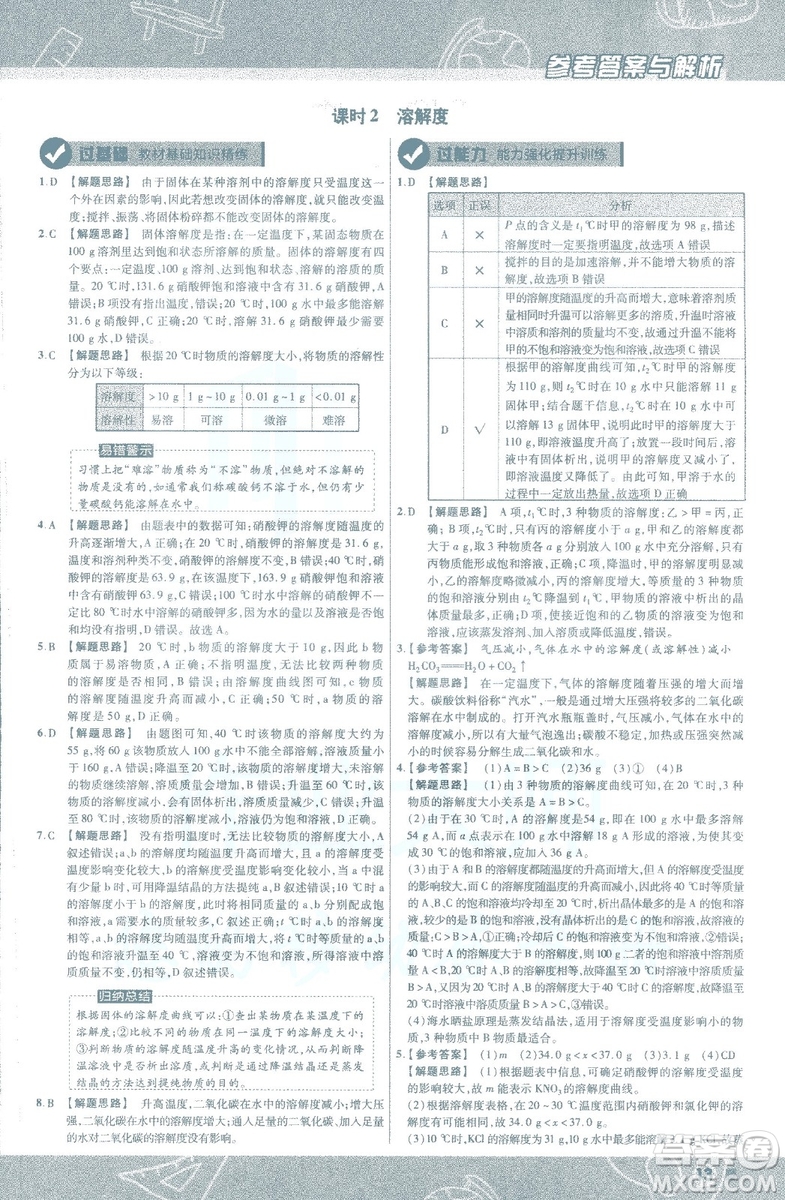 2019版一遍過初中化學九年級下冊RJ人教版南京師范大學出版社答案