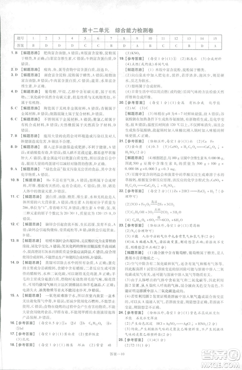 2019版一遍過初中化學九年級下冊RJ人教版南京師范大學出版社答案