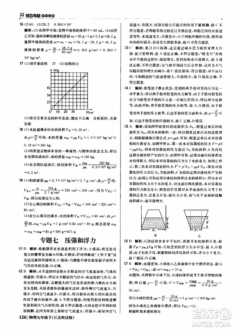 江蘇科技版2019版輕巧奪冠優(yōu)化訓(xùn)練九年級(jí)物理下冊(cè)參考答案