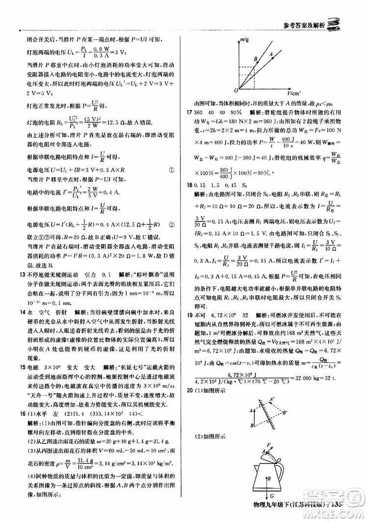 江蘇科技版2019版輕巧奪冠優(yōu)化訓(xùn)練九年級(jí)物理下冊(cè)參考答案