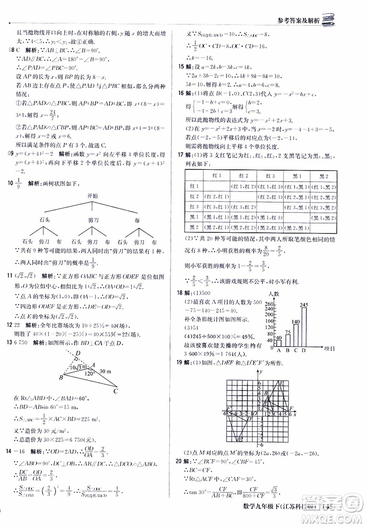 2019新版輕巧奪冠優(yōu)化訓(xùn)練九年級(jí)數(shù)學(xué)下冊(cè)江蘇科技版參考答案