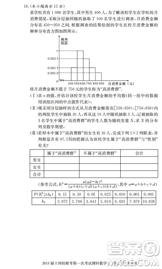 湘贛十四校2019屆高三下學(xué)期第一次聯(lián)考數(shù)學(xué)試題及答案解析