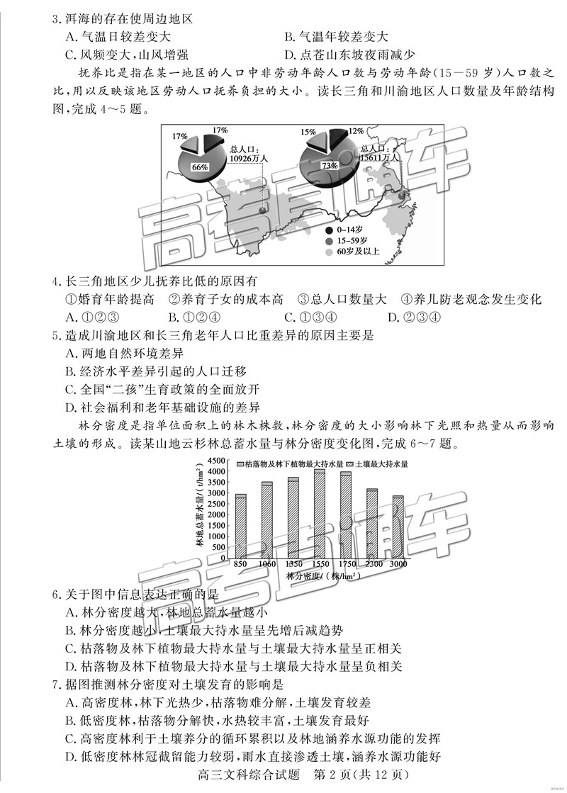 2019年3月德州一模文綜理綜試題及參考答案