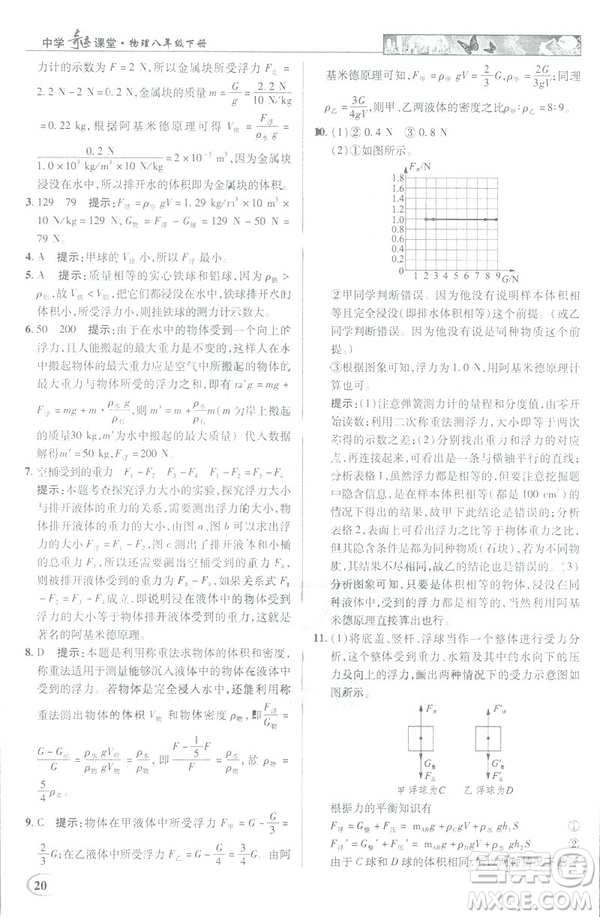 2019春新世紀(jì)英才教程中學(xué)奇跡課堂人教版八年級(jí)物理下冊答案