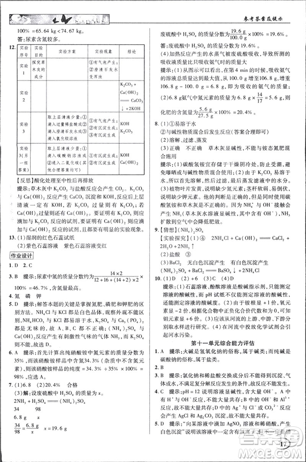 2019春新世紀(jì)英才教程人教版中學(xué)奇跡課堂九年級(jí)化學(xué)下冊(cè)答案