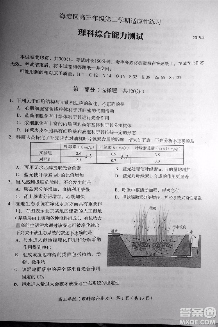 2019年北京海淀區(qū)高三零模文綜理綜試題及答案解析