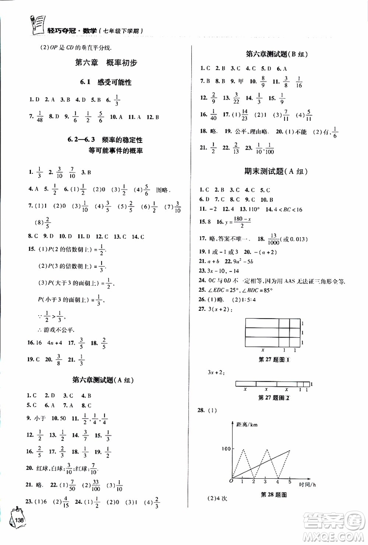 金博士2019年輕巧奪冠七年級數(shù)學下冊青島專用參考答案