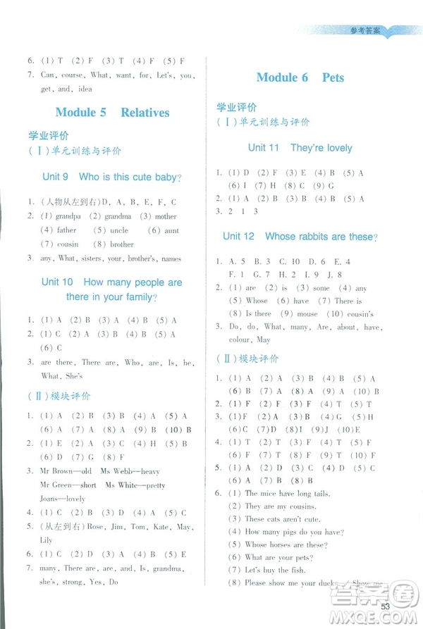 2019陽光學(xué)業(yè)評價三年級下冊英語廣州教科版地區(qū)專用答案