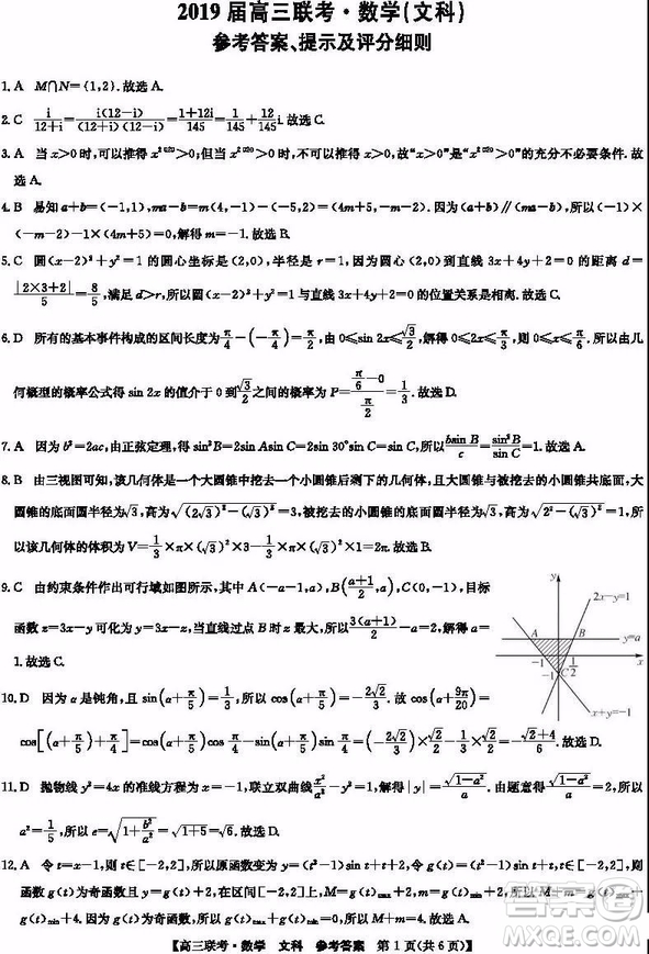 2019年菏澤高三一模數(shù)學(xué)試題及答案