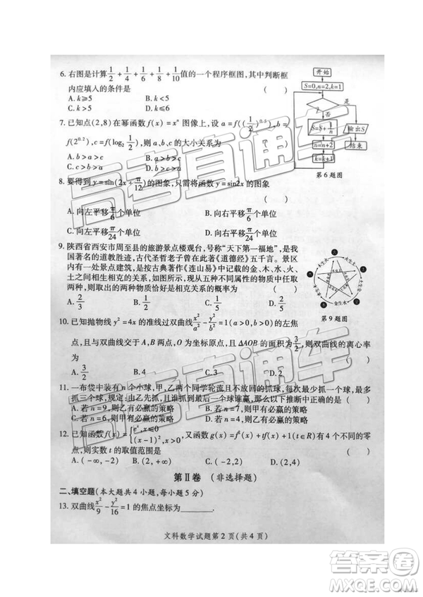 2019年3月陜西二檢高三數(shù)學參考答案