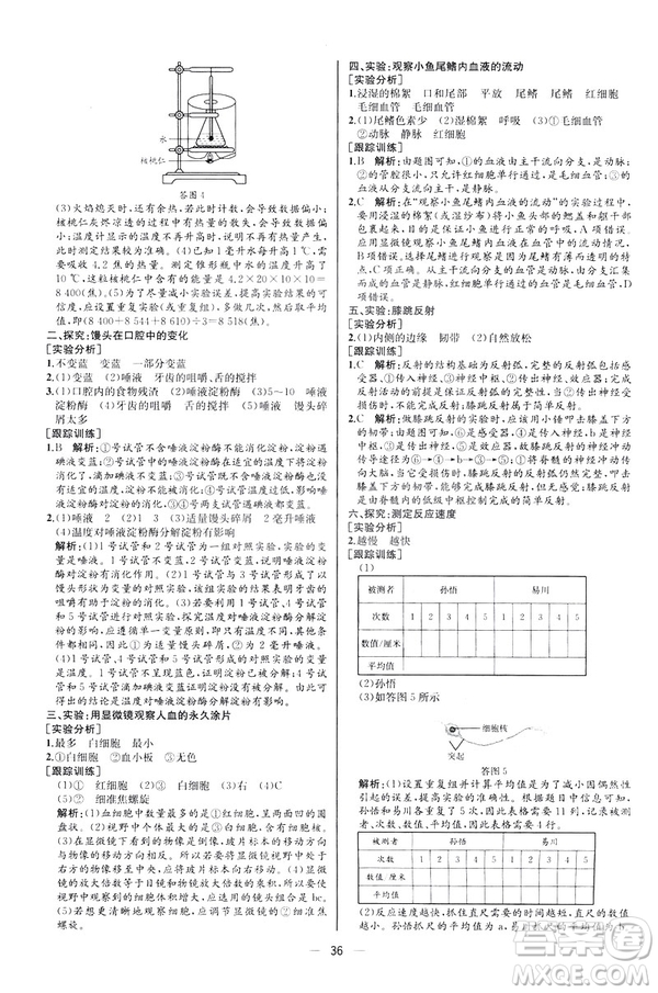 2019人教版七年級下冊生物學課時練同步學歷案河北專版參考答案