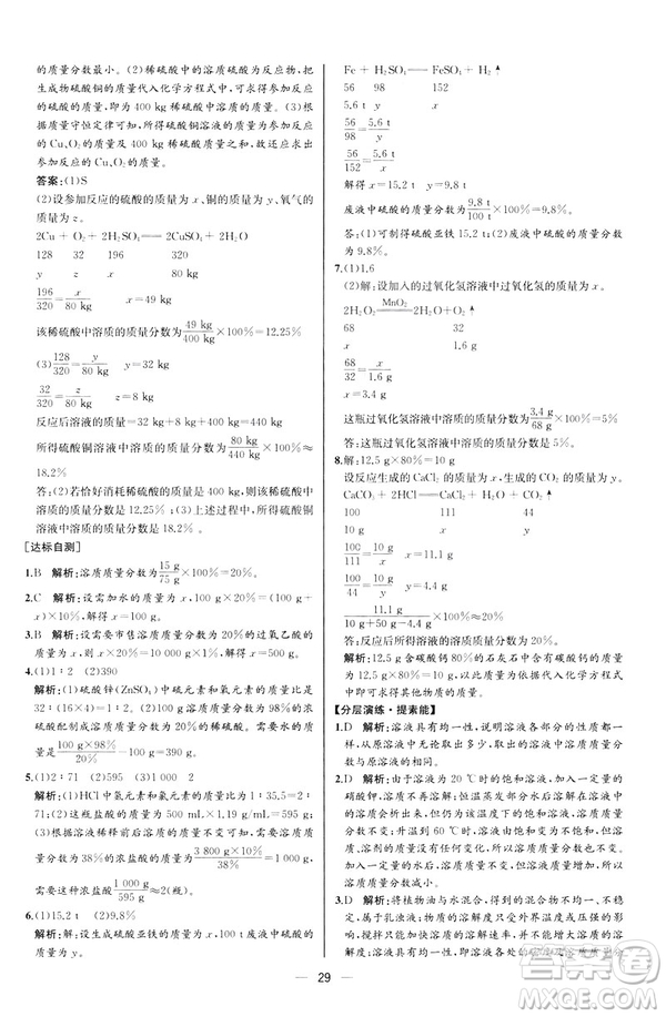 2019人教版初中九年級(jí)下冊(cè)化學(xué)課時(shí)練同步學(xué)歷案河北專(zhuān)版答案