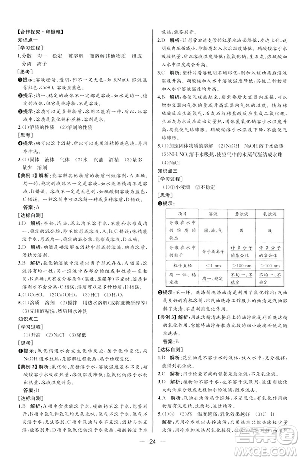 2019人教版初中九年級(jí)下冊(cè)化學(xué)課時(shí)練同步學(xué)歷案河北專(zhuān)版答案