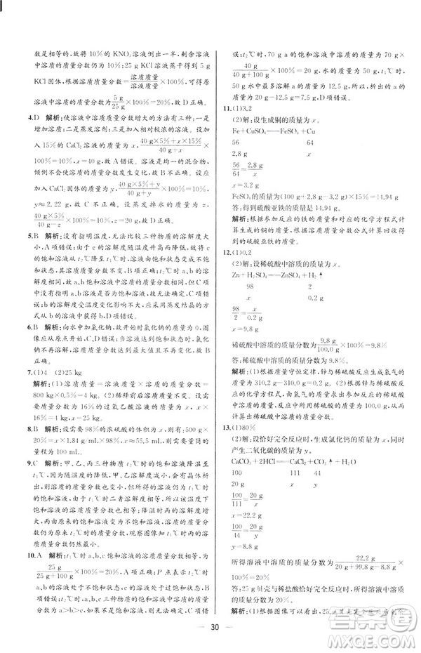 2019人教版初中九年級(jí)下冊(cè)化學(xué)課時(shí)練同步學(xué)歷案河北專(zhuān)版答案