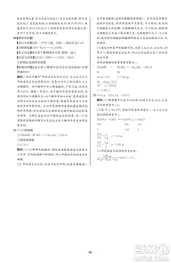 2019人教版初中九年級(jí)下冊(cè)化學(xué)課時(shí)練同步學(xué)歷案河北專(zhuān)版答案