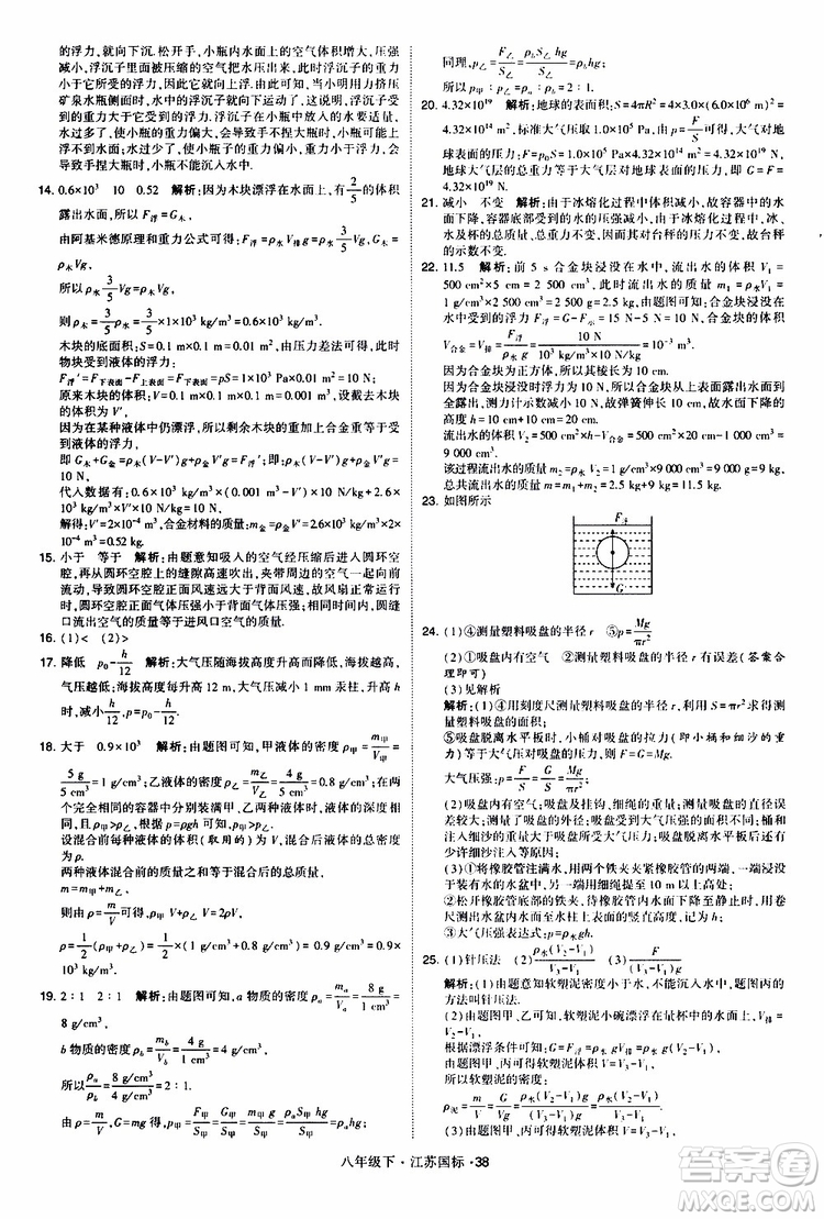 經(jīng)綸學(xué)典2019版學(xué)霸題中題物理八年級(jí)下冊(cè)江蘇國(guó)標(biāo)第三次修訂參考答案