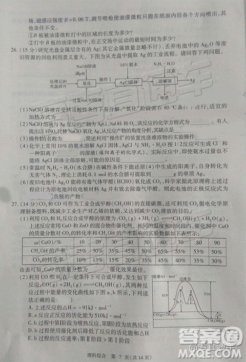 2019年3月陜西寶雞二模文綜理綜試題及參考答案