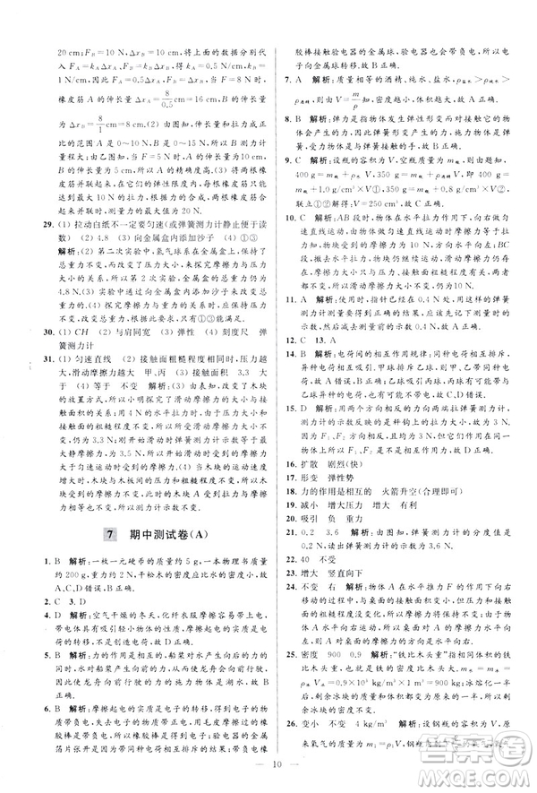 2019春亮點(diǎn)給力大試卷物理新課標(biāo)江蘇版八年級(jí)下冊(cè)答案